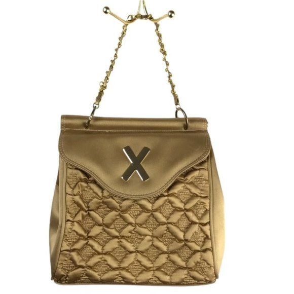 Handbags - Vintage Y2K 2000 Evening Chain Detail Gold Quilted Purse